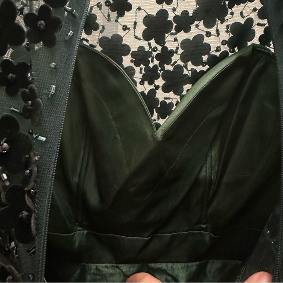 NWOT MAC DUGGAL Green Embellished Illusion High Neck Long Sleeve Fit & Flare 2 - Picture 9 of 10